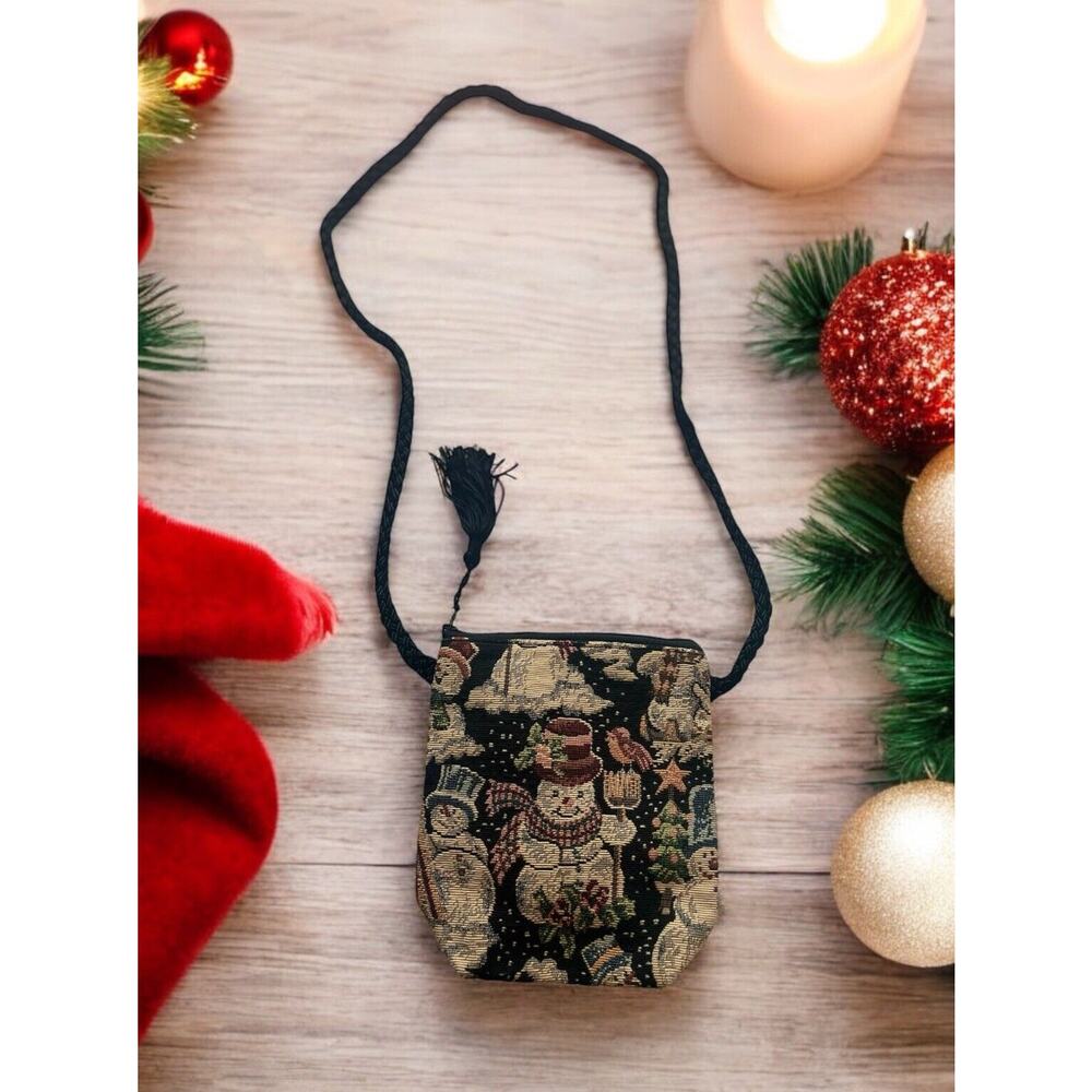 Dancing cats purse Handbag Tapestry‎ Snowmen Christmas christmas winter vintage